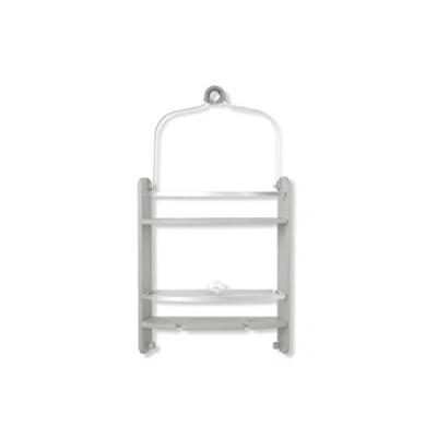 Image of Umbra Aquala Shower Caddy Large, Self Draining, Integrated Razor Holders, Hooks Bamboo and Metal, Rust Proof Rails with Two Tier Storage Shelves Suction Cup, Grey