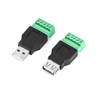 Image of QWORK® USB Male &amp; Female Connector, Connector to Screw Terminal Block, 2.0 A 5 Pin Block for Charging and Data Transfer (2 Pcs)