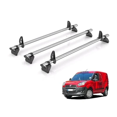 Image of Rhino Roof Rack for Fiat Doblo 2010 2022 [Only Fits Second Generation Standard and Maxi Models] 3 Bars + Loadstops WD3FL/KLS2