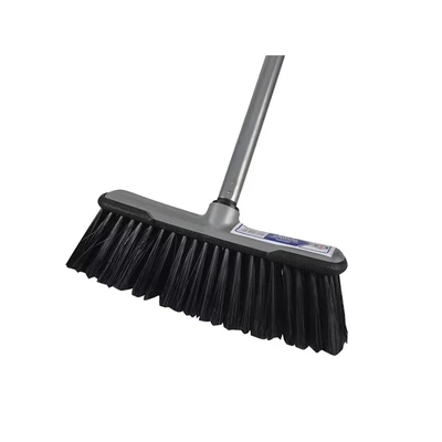 Image of Faithfull FAIBRSOFTDIY Long Handled Soft Bristle Indoor Broom with One Piece Steel Handle,Black,grey