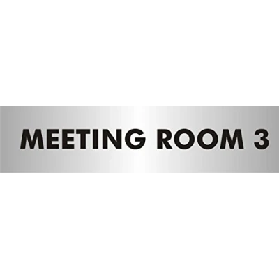 Image of Seco Meeting Room 3 Sign, 190mm x 45mm 2mm Brushed Aluminium Effect Acrylic