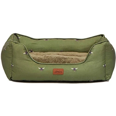 Image of Joules Khaki Bee Print Box Dog Bed, Small