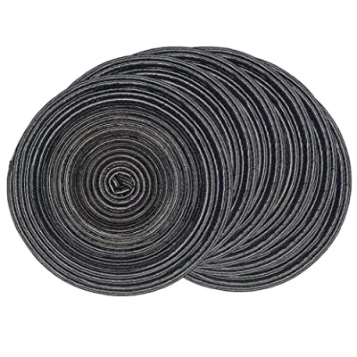 Image of SCF2017 Set of 6 Round Woven Cotton Yarn Placemats 30cm Table Mats(Black)