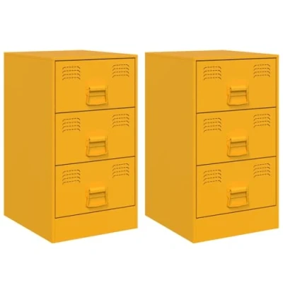 Image of vidaXL Bedside Cabinets Nightstand Bed Side Table 2 pcs Mustard Yellow Steel