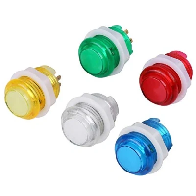 Image of 24mm Momentary Push Button Switch, 5PC 5V Jumbo LED Illuminated Self resetting Switch with Microswitch for Arcade Coin Operated Game Projects