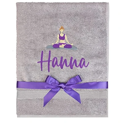 Image of TeddyT&#039;s Personalised Embroidered Yoga Bath Towel (Light Grey)