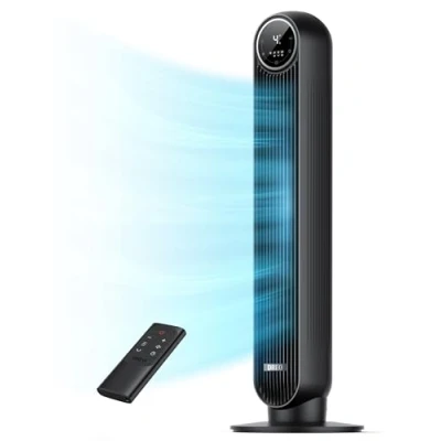 Image of Dreo 28dB Silent Tower Fan, 7.3m/s Velocity Electric Cooling Fan with Remote Control 90 Oscillating 4 Speeds Modes 8H Timer LED Display, Quiet Standing Bladeless Floor Fans for Bedroom, Nomad One