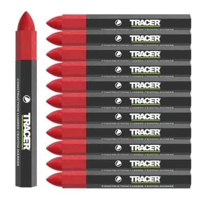 Image of TRACER Construction Lumber Crayon Markers, Pack of 12 Red. x Red Multi Surface Marking Crayons