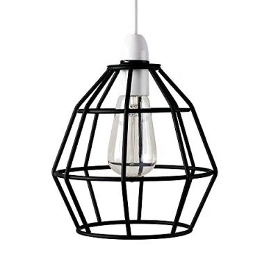 Image of Contemporary Matt Black Metal Basket Cage Designer Style Pendant Ceiling Light Shade