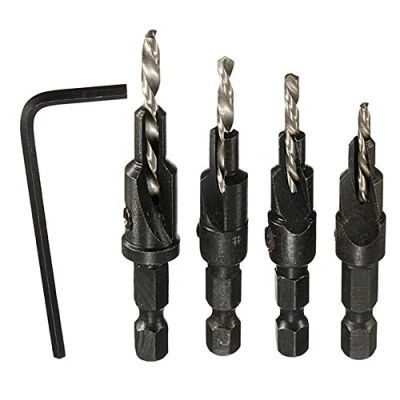 Image of Bluelans® 4 pcs HSS Countersink Drill Bit Set with Quick Change Hex Shank Screw #6#8#10#12