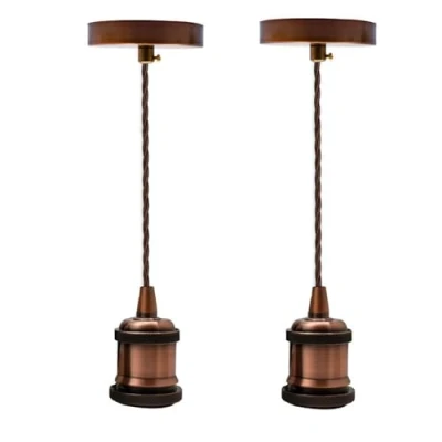 Image of LEDSone Metal E27 Pendant Light Fitting with Twisted Cable Ceiling Vintage Antique Brass for lamp Holder Restaurant