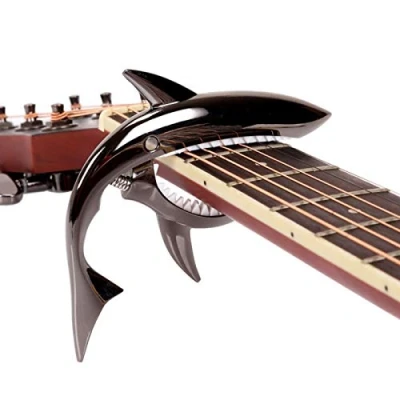 Image of JINWEE Shark Guitar Capo Pretty Cool for Electric Acoustic Classical Ukulele Zinc Alloy Spring (Black)
