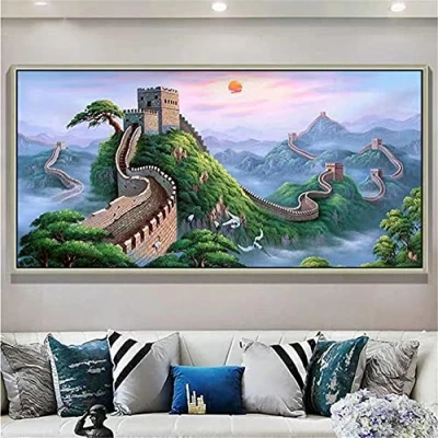 Image of Diamond Art Kits China Great Wall DIY 5D Painting for Adults/Kids Large Full Drill Crystal Rhinestone Embroidery Cross Stitch Canvas Arts Craft Paintings Home Decor 30x60cm/12x24in