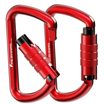Image of FresKaro 3inch 12kN Twist Locking Carabiner Clips, Weight Rating 1224kg, Auto Lock Aluminum Carabiners Heavy Duty, for Hammocks, Yoga Swing, Camping, Keychain, Dog Leash, 2pcs (Red)