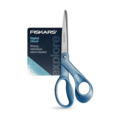 Image of Fiskars Explore Scissors, Design Collection, Glitter Digital Cloud, 8 Inches