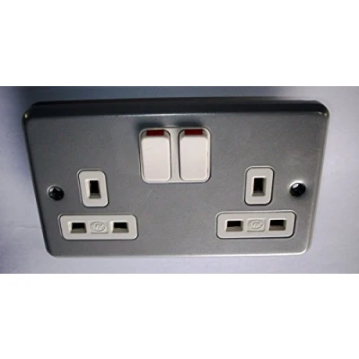 Image of MK Metalclad Plus K2946 ALM 13 amp 2 Gang Double Pole Switch Socket, White