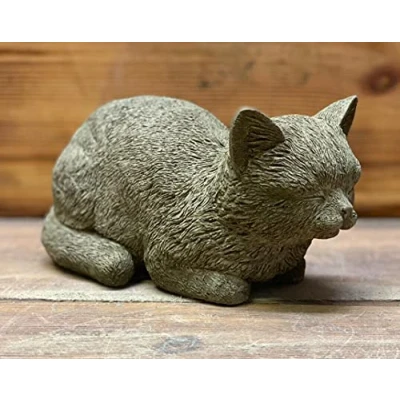 Image of STONE GARDEN SMALL SLEEPING CAT KITTEN MEMORIAL STATUE GIFT ORNAMENT