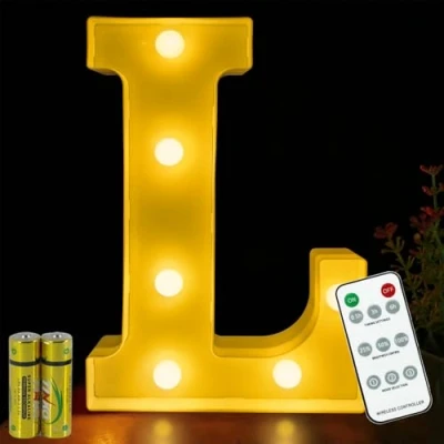 Image of HONPHIER® Letter Lights Decorative LED Alphabet Remote Control Marquee Decoration Light Up Sign Battery Operated for Birthday Party Wedding Receptions Holiday Bar Home Bedroom Bath Decor (L)