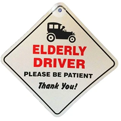 Image of Elderly Driver Please Be Patient Window Sucker Sign, Blue, one Size, AMZ SNL_UK_28839