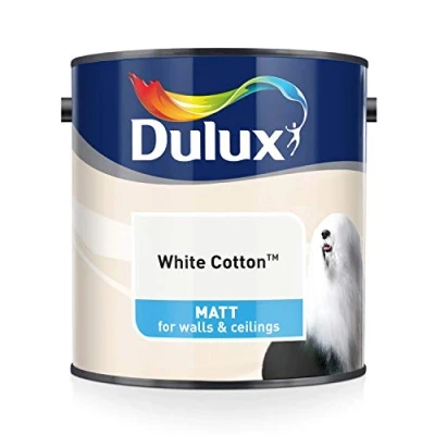 Image of Dulux Matt Emulsion Paint For Walls And Ceilings White Cotton 2.5 Litres