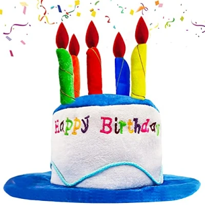Image of Happy Birthday Hat,Plush Cake Hat with Multicolor Candles Party Hats,Adult Ideal for Fancy Dress Costume Accessories,Funny Hats Kids Adults