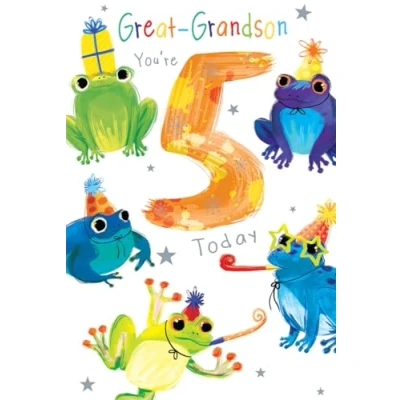 Image of Great Grandson 5th Birthday Card Age 5 Frogs 9&quot; x 6&quot; Lovely Verse