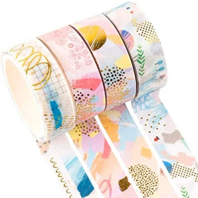 Image of YUBX Gold Washi Tape Set VSCO Foil Decorative for DIY Crafts, Bullet Journals, Planners, Scrapbooking, Wrapping (Geometric Design)