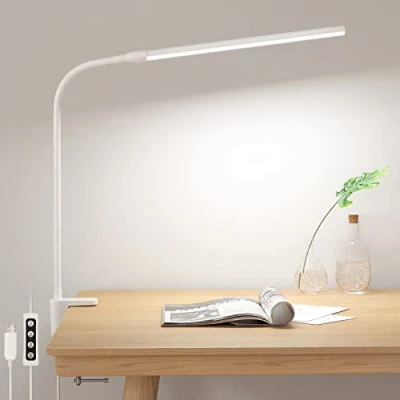 Image of Lepro Desk Lamp Clamp, LED Eye Caring Dimmable, 5W 460lm, 10 Brightness Levels x 3 Colour Modes, USB Powered Clip on Light for Reading, Office, Crafts, Nails, Bedside, Back to School