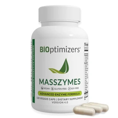Image of BiOptimizers MassZymes Digestive Enzyme Supplement for Better Absorption Relief from Bloating, Constipation, and Gas Men &amp; Women Contains Lipase, Amylase Bromelain 120 Capsules