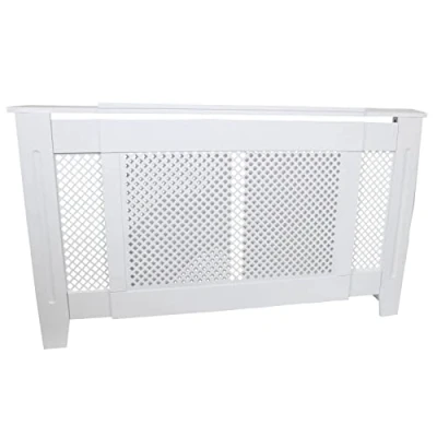 Image of Adjustable Radiator Cover White Painted MDF Wooden Trellised Grill Style Home Furniture Cabinet Shelf Display Protective Modern Heating Living Room Bedroom Hallway Decorative, 1400mm 1920mm