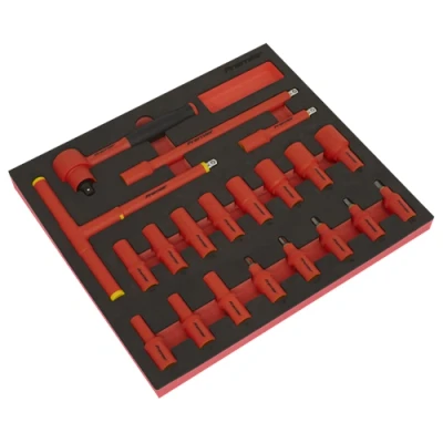 Image of Sealey Premier Insulated Socket Set with Tool Tray 20pc 3/8&quot;Sq Drive 6pt WallDrive VDE Approved