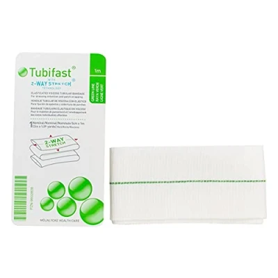 Image of TUBIFAST GREEN LINE 5CM X 1M(NEW) 2 WAY STRETCH ELASTICATED VISCOSE TUBULAR BANDAGE FOR DRESSING RETENTION 1M