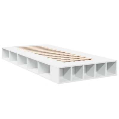 Image of vidaXL White Single Bed Frame 90x190 cm Engineered Wood with Slats and Built In Storage, Ideal for Compact Bedrooms