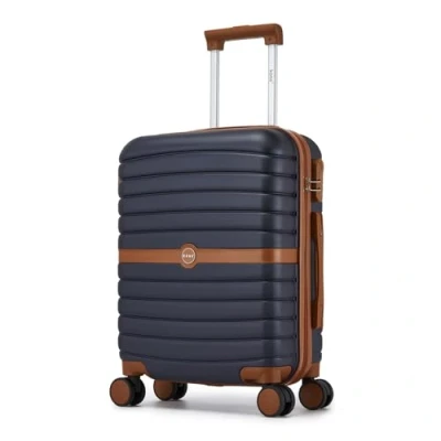 Image of Kono Cabin Suitcase 55x40x20 Lightweight ABS + PC Hard Shell Carry On Trolley Case Small Travel Hand Luggage with 3 Digit Combination Lock Spinner Wheels (Navy/Brown)