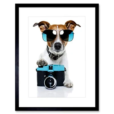 Image of Wee Blue Coo Jack Russell Dog Shades Cameragrapher Picture Framed Wall Art Print