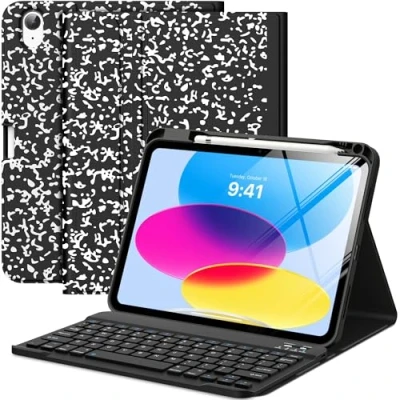 Image of MoKo Keyboard Case for iPad 10th Generation with Keyboard, Pencil Holder, Multi Angle Detachable Bluetooth Generation, Notebook Black