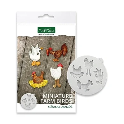 Image of Katy Sue Miniature Farm Birds Silicone Mould for Cake Decorating &amp; Craft Size 80 x 75 10mm