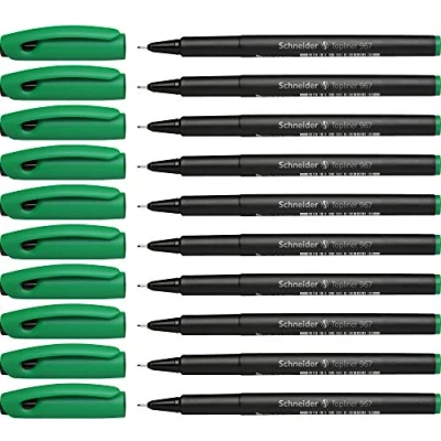 Image of Schneider Topliner 967 Fineliner Pen Green (Pack of 10)