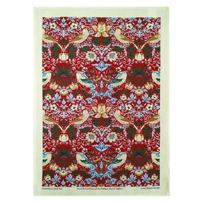 Image of William Morris Strawberry Thief Red Cotton Tea Towel