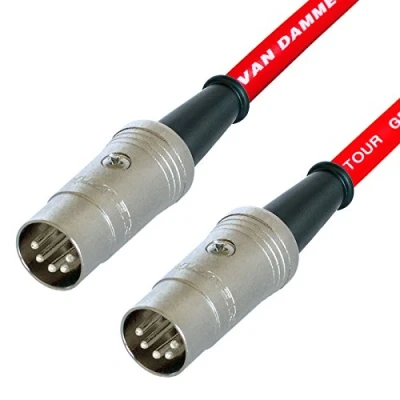 Image of Van Damme Midi Lead. 5 Pin Din PHANTOM POWER Synth, Interface, Foot Switch Cable (6m, Red)