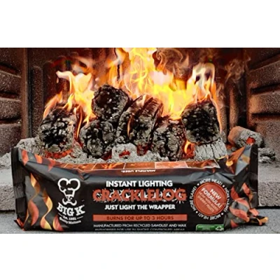 Image of BIG K Instant Light Crackle fire Logs Burns for Up to 3 Hours 10 Pack Defra Approved Smoke Free, Perfect use in campfires, chimineas, pits, wood burners, and open fireplaces