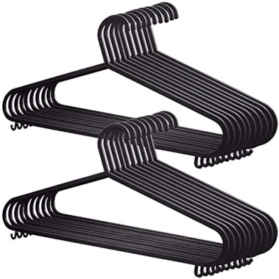 Image of KARAN KING Adult Plastic Strong Coat Hangers Black Colour Durable Space Saving with Suit Trouser Bar and Lips (50)