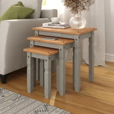 Image of Corona Grey Mexican Nest of Tables, Solid Pine