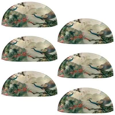 Image of 6 Pcs Shell Cup Handles, Peacocks Plum Blossom Drawer Pull Semi Circle Kitchen Cupboard Door Handles and Knobs, Furniture Cabinet Dresser Knobs with Screws