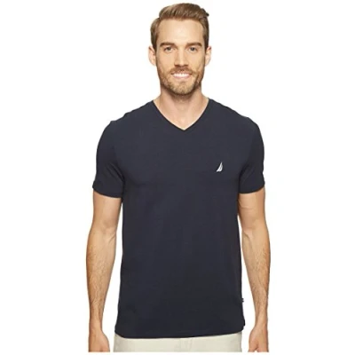 Image of Nautica Men&#039;s Short Sleeve Solid Slim Fit V Neck T Shirt, Navy, Large