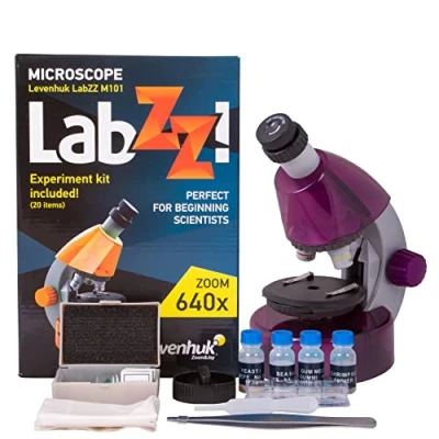 Image of Levenhuk LabZZ M101 Amethyst 40x 640x Powerful Portable Outdoor Beginner Kids Toy Microscope Kit for Early Education with LED Light, Book on Experiments, Prepared Sample Slides, STEM Accessories (EN)