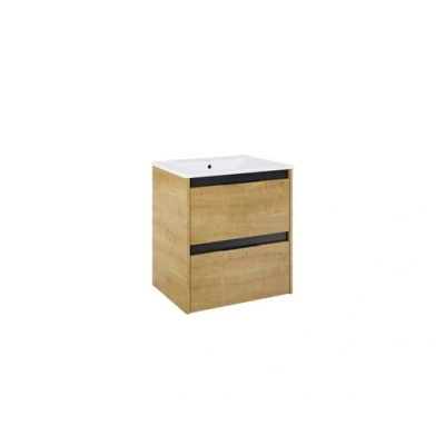 Image of Iflo Teano 2 Drawers Wall Hung Basin Unit 600mm (W) X 456mm (D) 590mm (H) Hamilton Oak