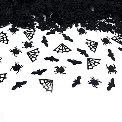 Image of Halloween Confetti Black Glitter Sprinkles for Party Table Scatters Decoration Bat Spider Webs Supplies Metallic Foil 45g 1.6OZ 1100Pcs
