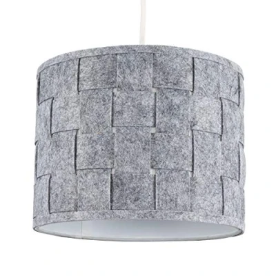 Image of MiniSun Small Modern Grey Felt Weave Design Ceiling Pendant/Table Lamp Drum Light Shade Complete with a 10w LED GLS Bulb [3000K Warm White]