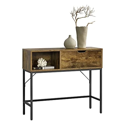 Image of [en.casa] Console table Tranemo 92 x 30 80 cm Chest of drawers side Metal frame Dark wood tone